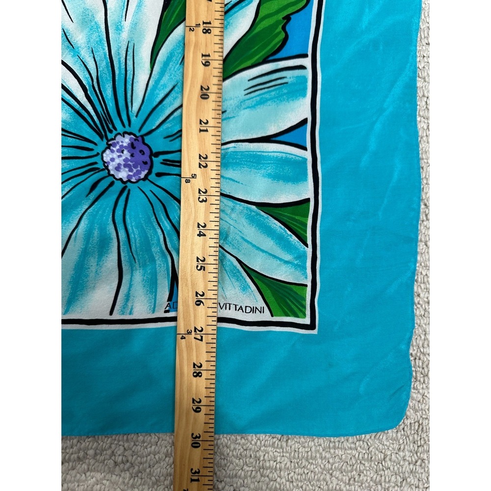 Adrienne‎ Vittadini Square Silk Scarf Aqua Blue Floral Feminine - Picture 7 of 7